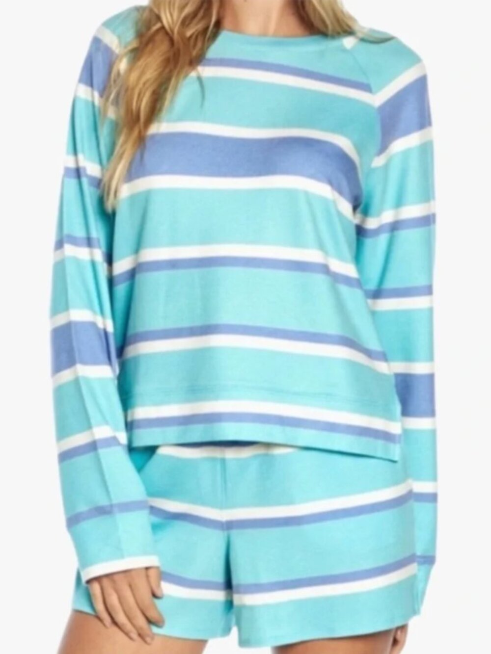 NWT size MED 2pc Lounge Set Wildfox Multi Stripe Long Sleeve Sweatshirt & Shorts